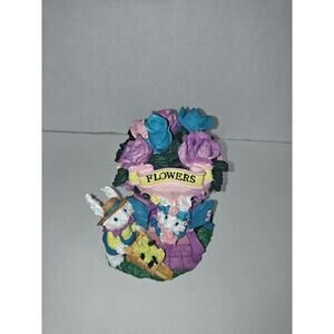Dan Dee Vintage Collectors Choice Handpainted Decoration Bunny Flowers Pot Decor